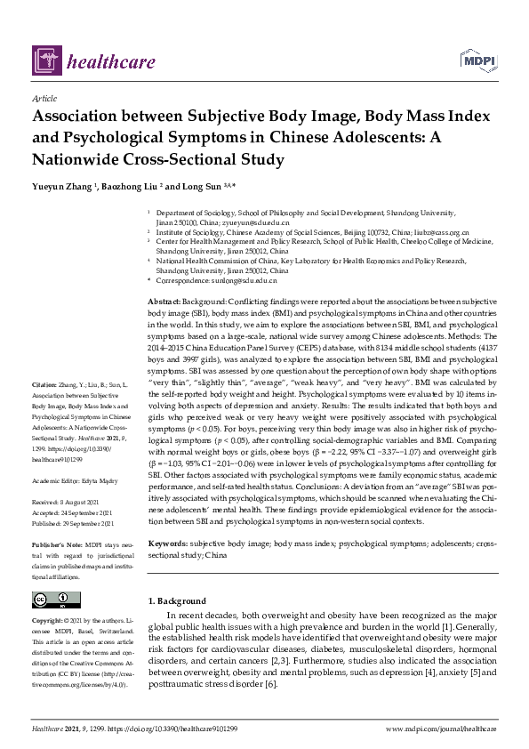 (PDF) Association between Subjective Body Image, Body Mass Index and ...