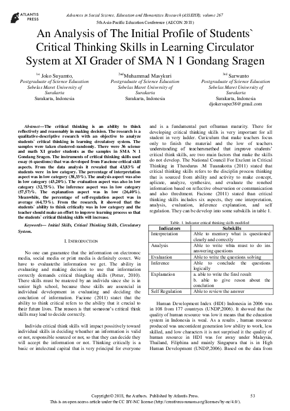 (PDF) An Analysis of The Initial Profile of Students` Critical Thinking ...