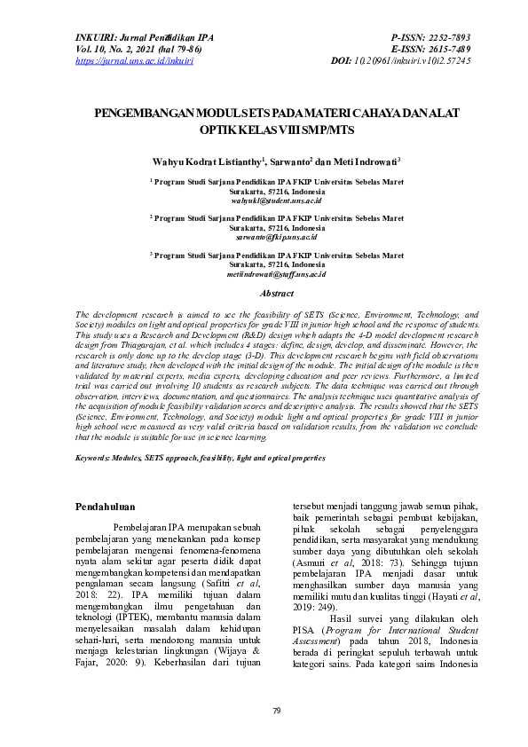 (PDF) Pengembangan Modul Sets Pada Materi Cahaya Dan Alat Optik Kelas ...