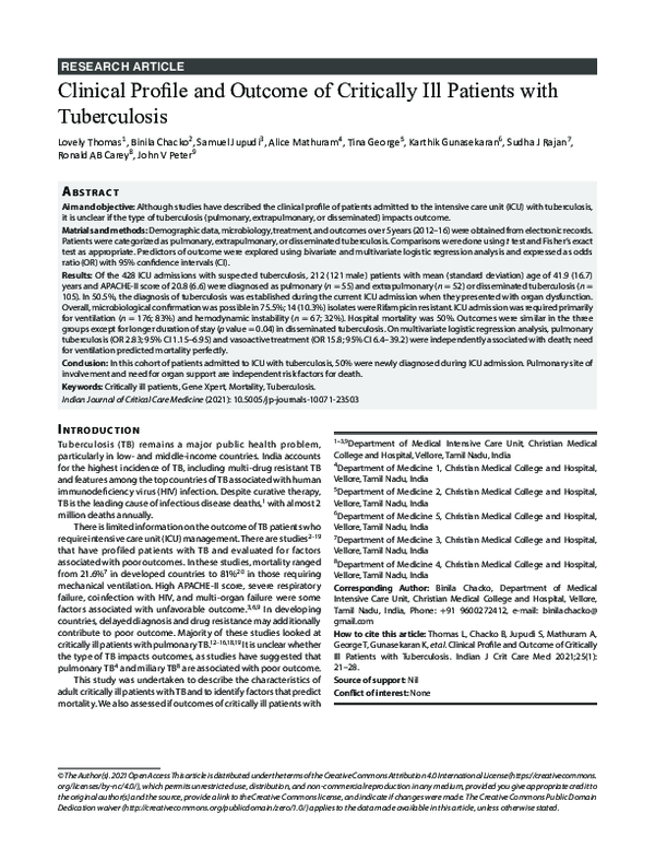(PDF) Clinical Profile and Outcome of Critically Ill Patients with ...