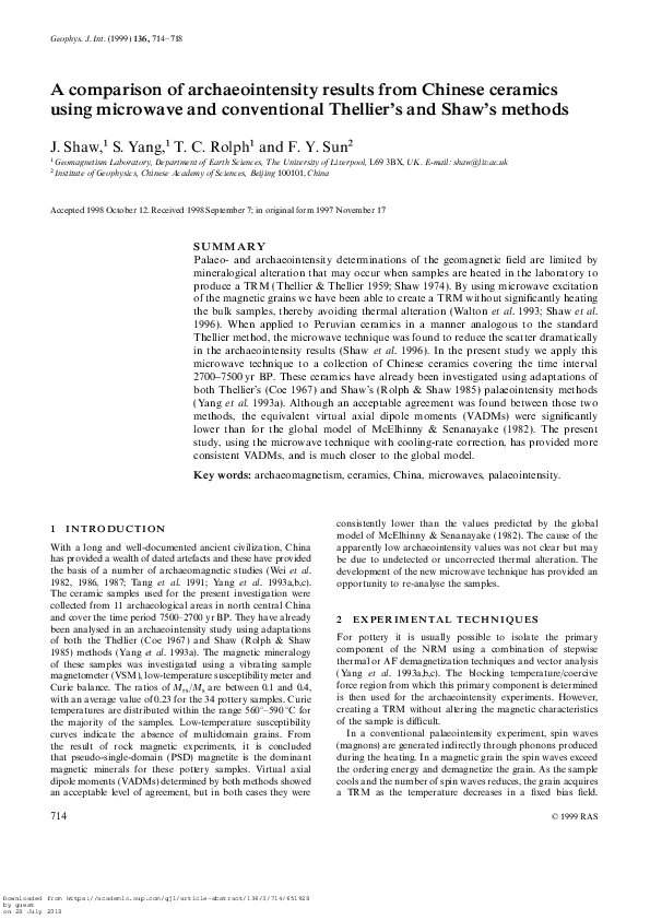 (PDF) A comparison of archaeointensity results from Chinese ceramics ...