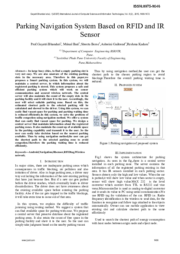 (PDF) Parking Navigation System Based on RFID and IR Sensor