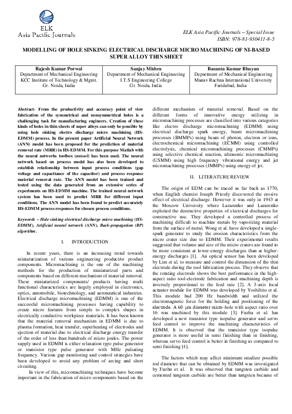 (PDF) Modelling of Hole Sinking Electrical Discharge Micro Machining of ...