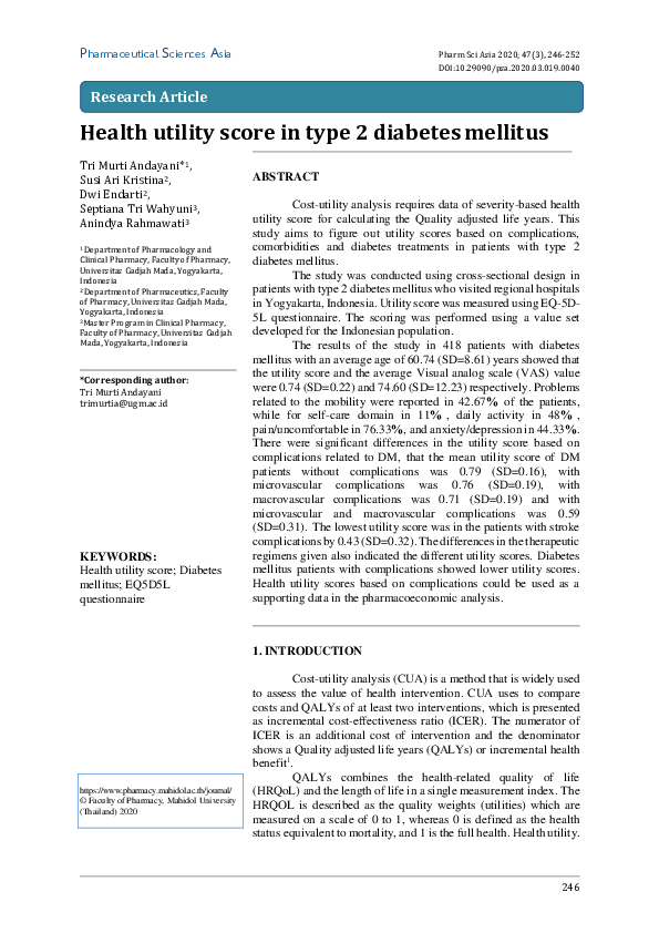 (PDF) Health utility score in type 2 diabetes mellitus