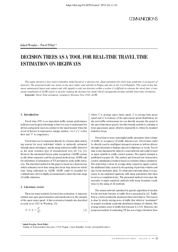 (PDF) Decision Trees as a Tool for Real-Time Travel Time Estimation on ...