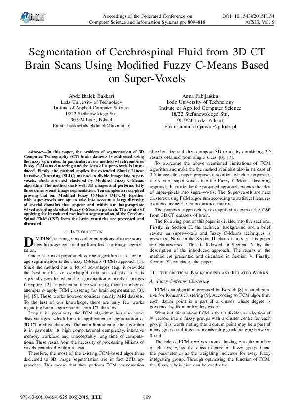 (PDF) Segmentation of Cerebrospinal Fluid from 3D CT Brain Scans Using ...