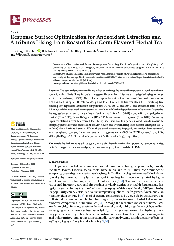 (PDF) Response Surface Optimization for Antioxidant Extraction and ...