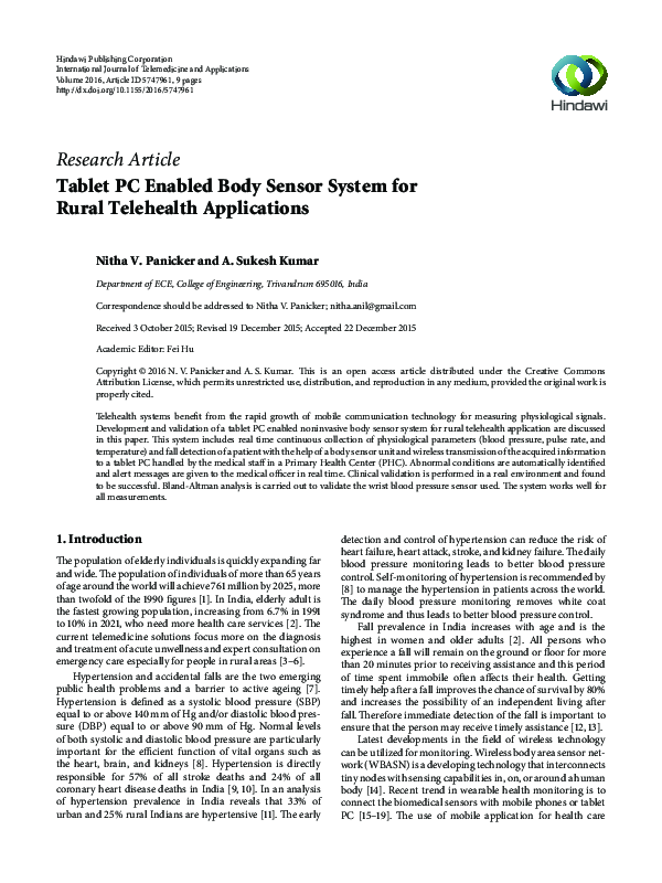 (PDF) Tablet PC Enabled Body Sensor System for Rural Telehealth ...