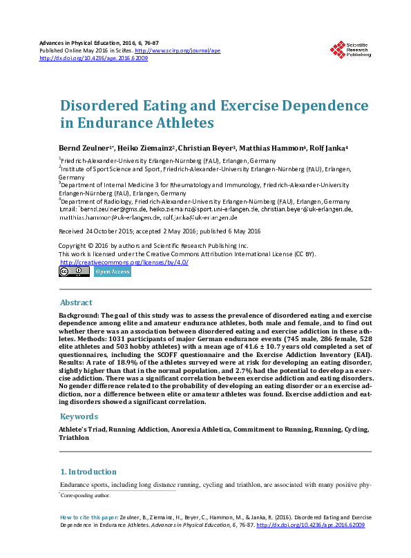 (PDF) Disordered Eating and Exercise Dependence in Endurance Athletes