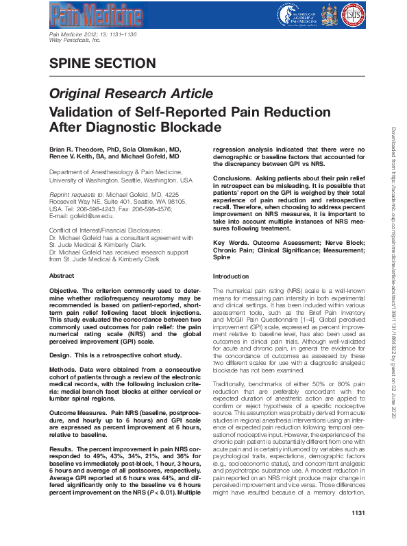 (PDF) Validation of SelfReported Pain Reduction After Diagnostic