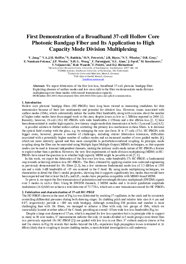 (PDF) First Demonstration of a Broadband 37-cell Hollow Core Photonic ...