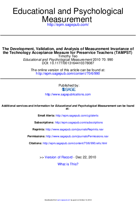 (PDF) The Development, Validation, and Analysis of Measurement ...