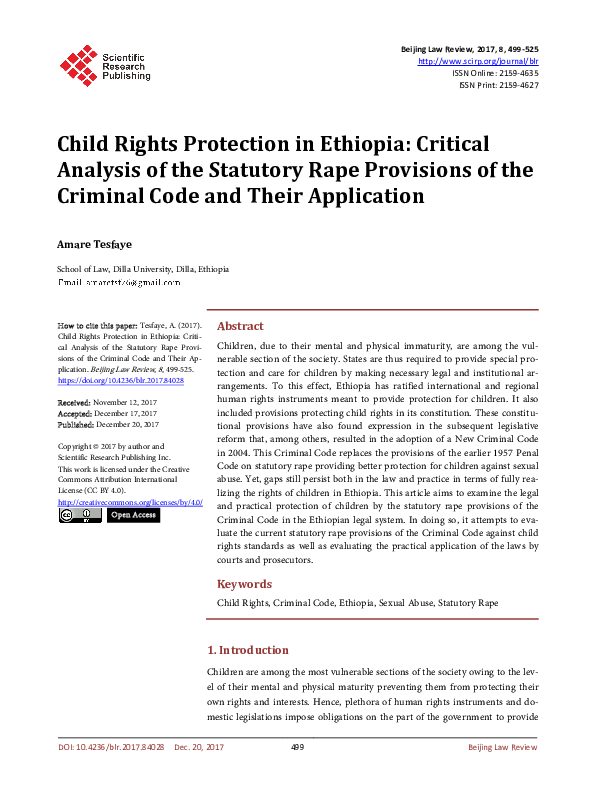 (PDF) Child Rights Protection in Ethiopia: Critical Analysis of the ...