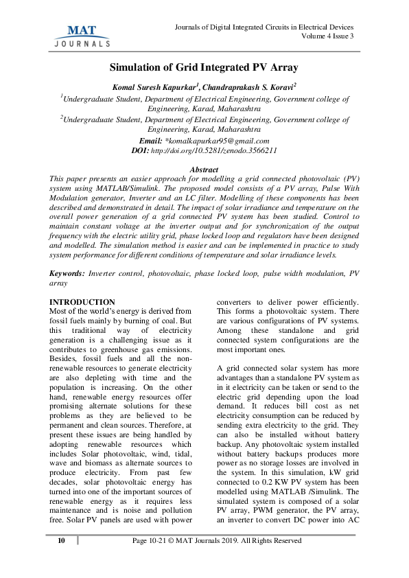 (PDF) Simulation of Grid Integrated PV Array