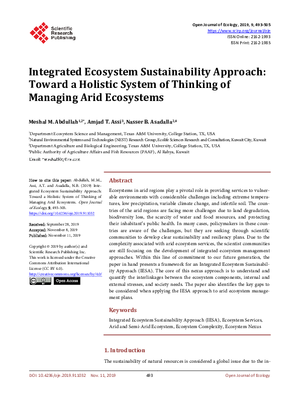 (PDF) Integrated Ecosystem Sustainability Approach: Toward a Holistic ...