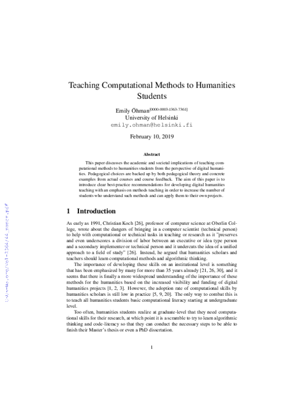 (PDF) Teaching Computational Methods to Humanities Students