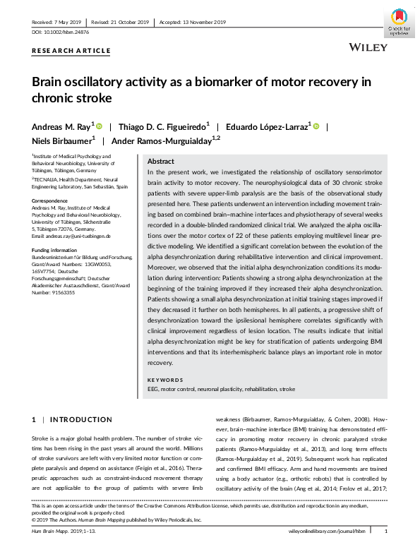 (PDF) Brain oscillatory activity as a biomarker of motor recovery in ...
