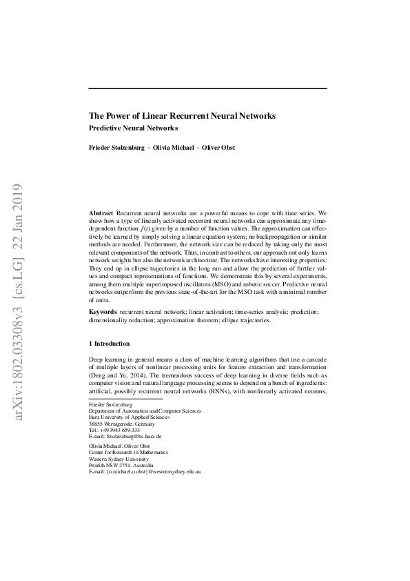 (PDF) The Power of Linear Recurrent Neural Networks - Predictive Neural ...
