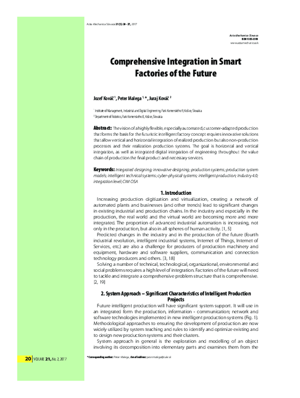 (PDF) Comprehensive Integration in Smart Factories of the Future