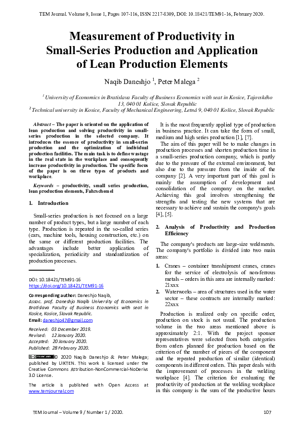 (PDF) Measurement of Productivity in Small-Series Production and ...