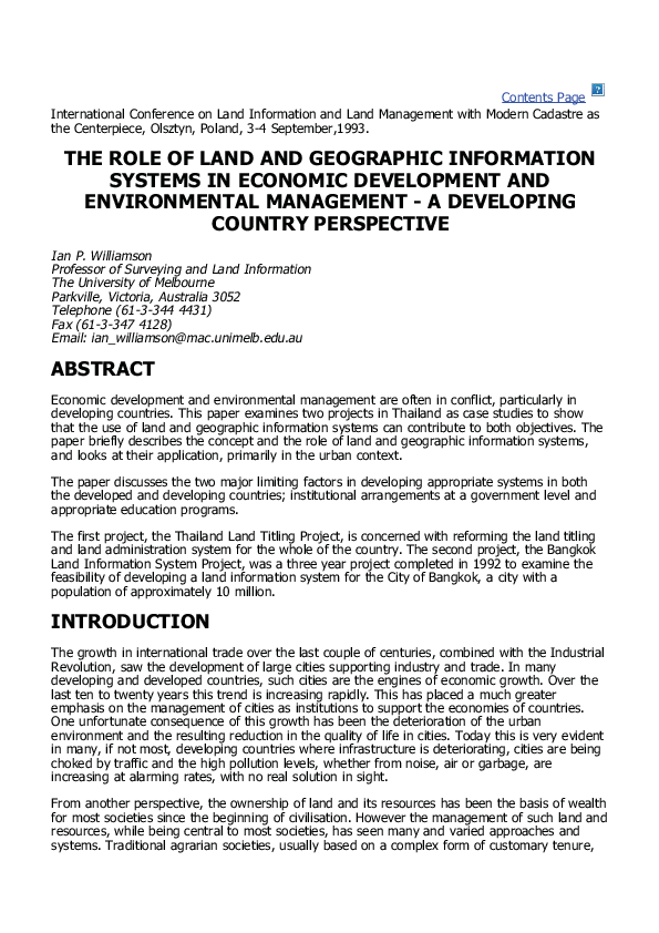 (PDF) The role of land and geographic information systems in economic ...