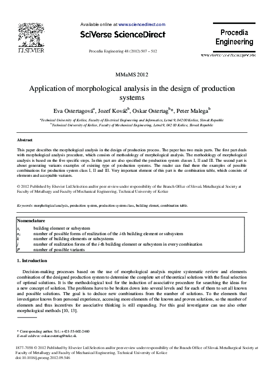 (PDF) Application of Morphological Analysis in the Design of Production ...