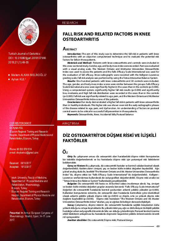 (PDF) Fall Risk and Related Factors in Knee Osteoarthritis