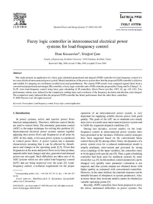 (PDF) Fuzzy logic controller in interconnected electrical power systems ...