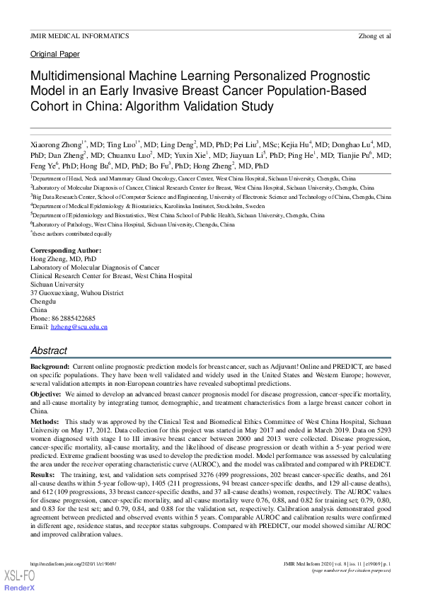 (PDF) Multidimensional Machine Learning Personalized Prognostic Model ...