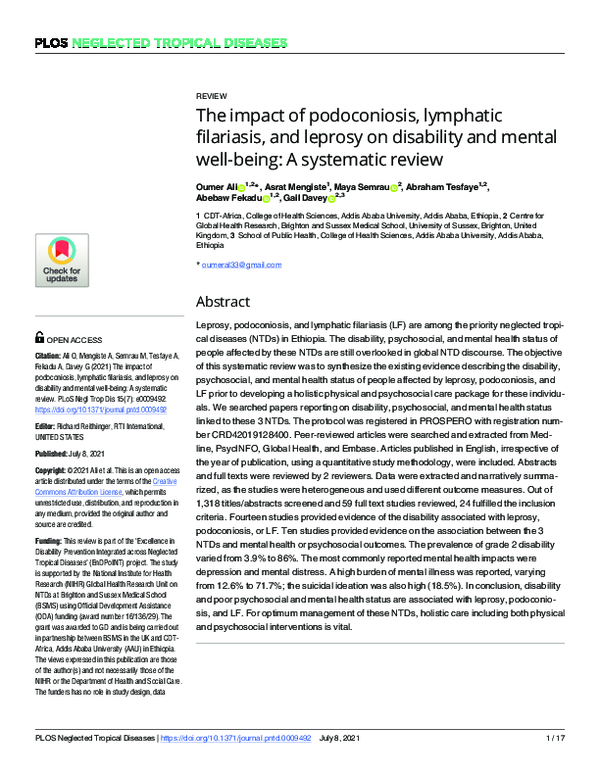 (PDF) The impact of podoconiosis, lymphatic filariasis, and leprosy on ...