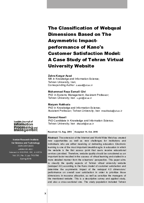 (PDF) The classification of WebQual dimensions based on the asymmetric ...