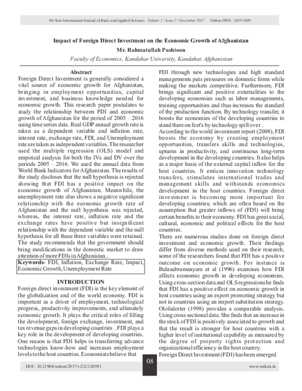 (PDF) Impact of Foreign Direct Investment on the Economic Growth of ...