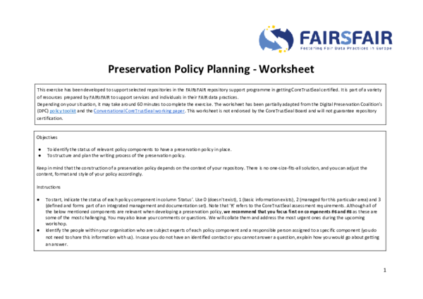 (PDF) Certification Support Workshop: Preservation Planning and ...