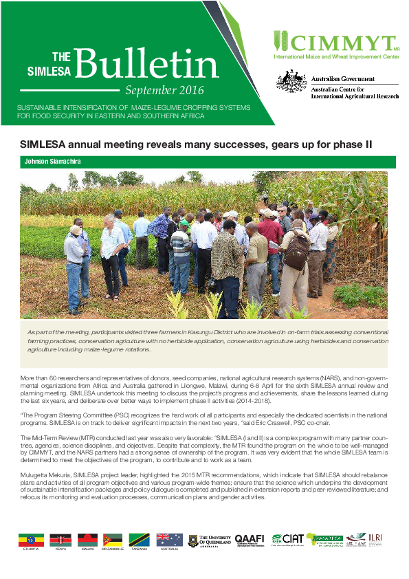 (PDF) SIMLESA annual meeting reveals many successes, gears up for phase II