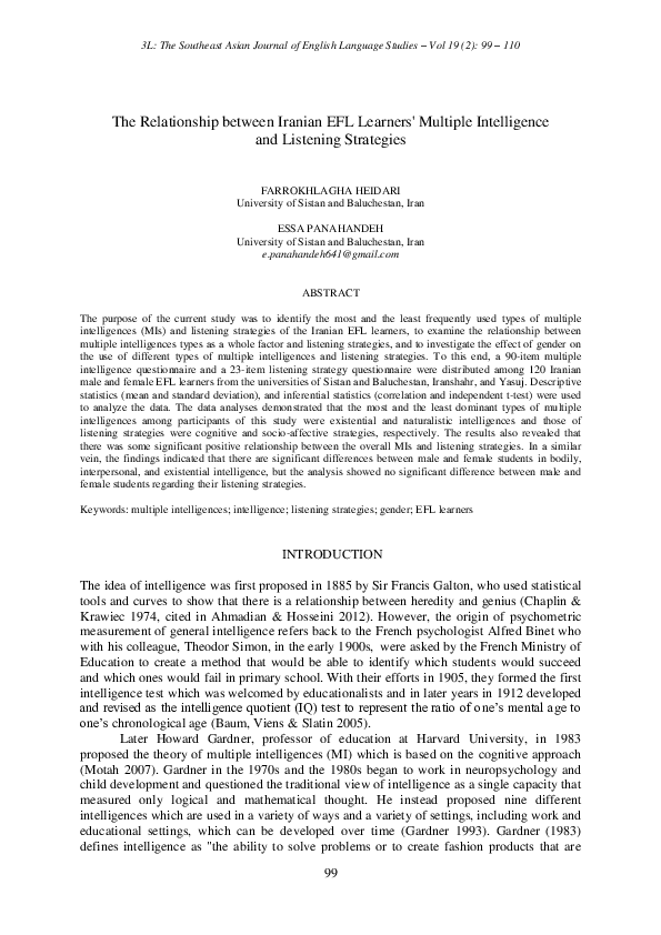 (PDF) The Relationship Between Iranian Efl Learners' Multiple ...
