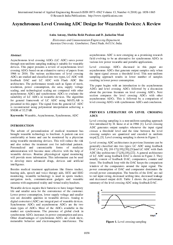 (PDF) Asynchronous Level Crossing ADC Design for Wearable Devices: A Review