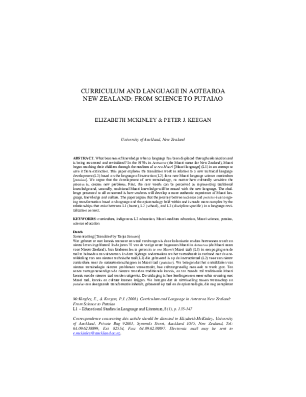 (PDF) Curriculum and language in Aotearoa New Zealand: From science to ...