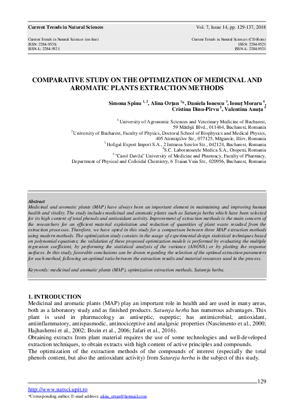 (PDF) Comparative Study on the Optimization of Medicinal and Aromatic ...