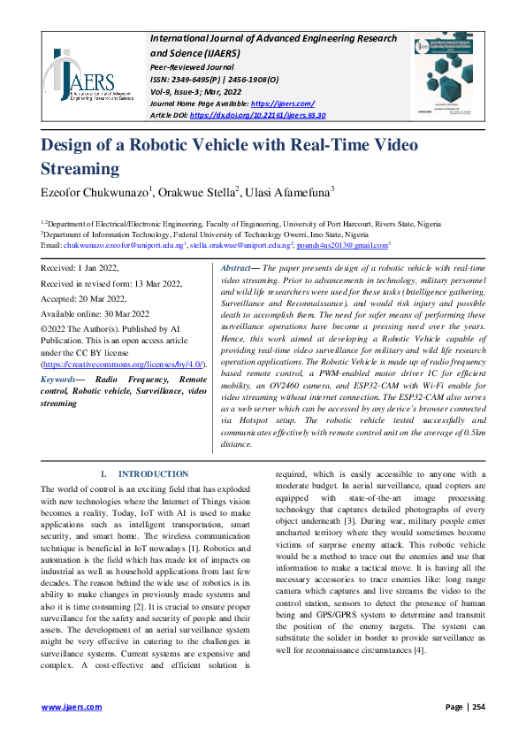 (PDF) Design of a Robotic Vehicle with Real-Time Video Streaming