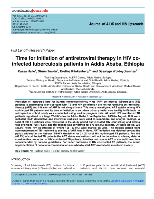 (PDF) Time for initiation of antiretroviral therapy in HIV co-infected ...