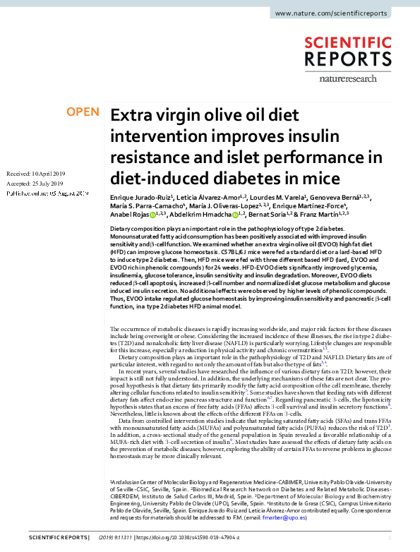 (PDF) An extra virgin olive oil-rich diet intervention ameliorates the ...