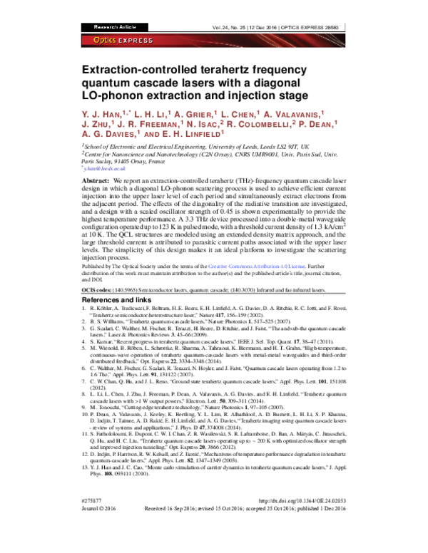 (PDF) Extraction-controlled terahertz frequency quantum cascade lasers ...