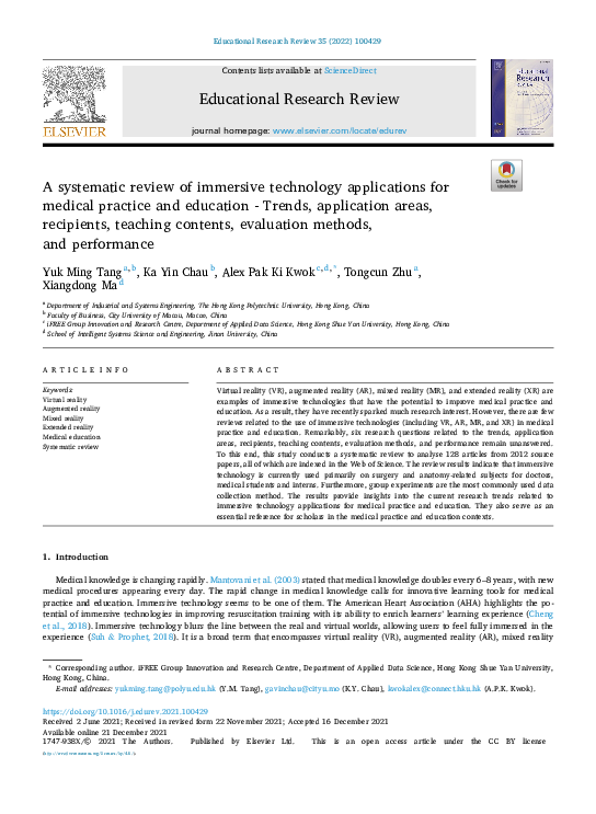 (PDF) A systematic review of immersive technology applications for ...