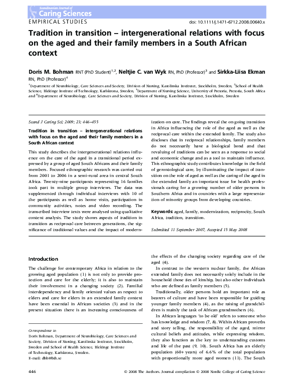 (PDF) Tradition in transition - intergenerational relations with focus ...