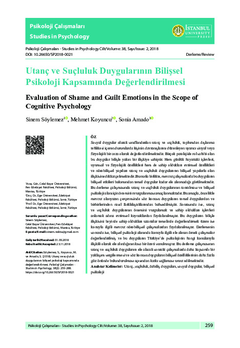 (PDF) Evaluation of Shame and Guilt Emotions in the Scope of Cognitive ...