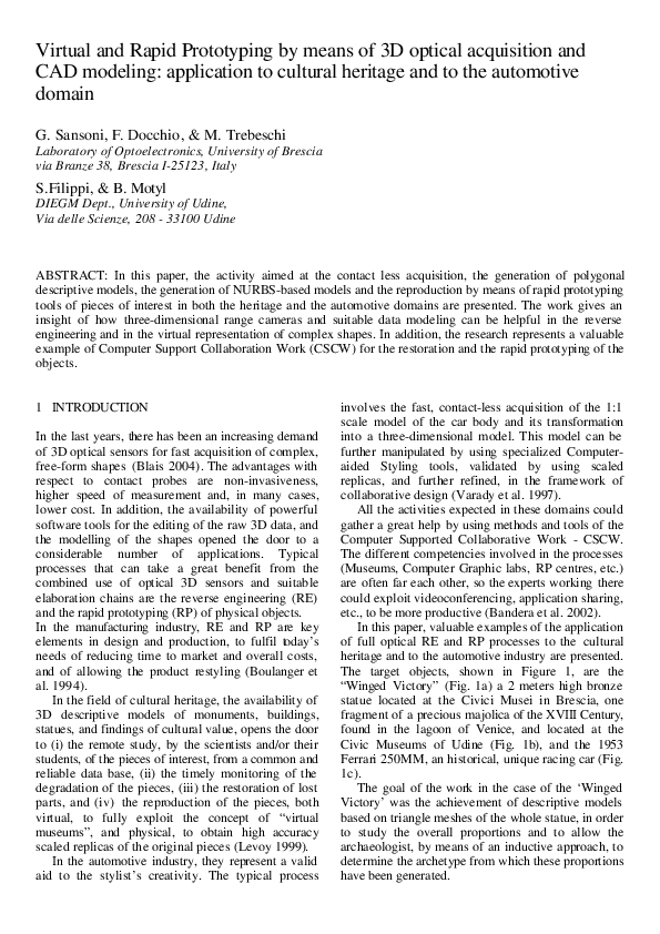 (PDF) Virtual and rapid prototyping by means of 3D optical acquisition ...