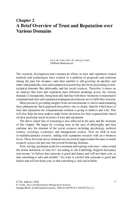 (PDF) A Brief Overview of Trust and Reputation over Various Domains