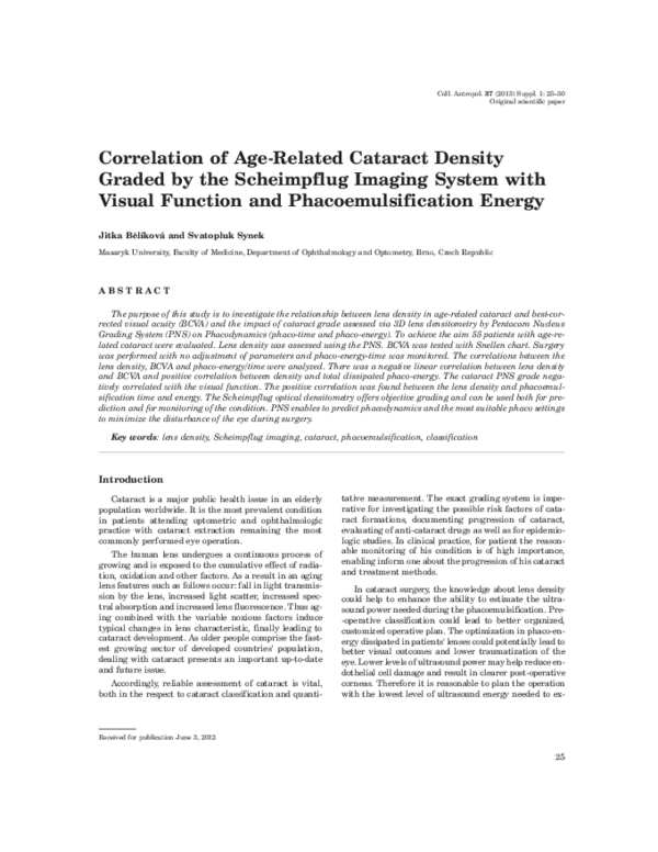 (PDF) Correlation of age-related cataract density graded by the ...