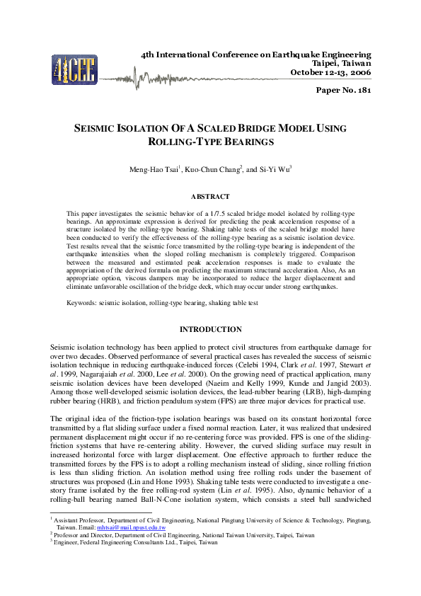 (PDF) Seismic Isolation of a Scaled Bridge Model Using RollingType
