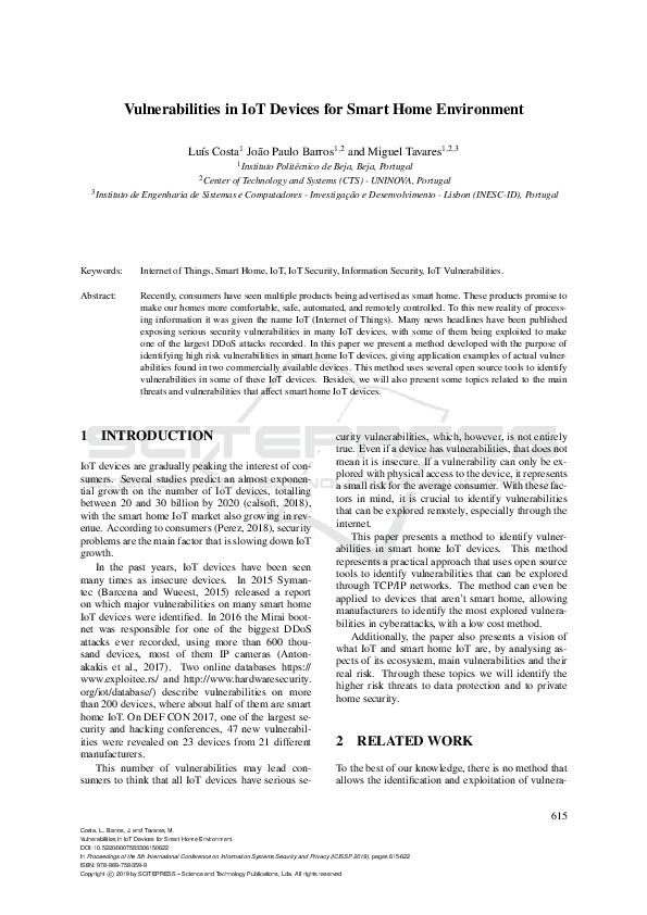 (PDF) Vulnerabilities in IoT Devices for Smart Home Environment